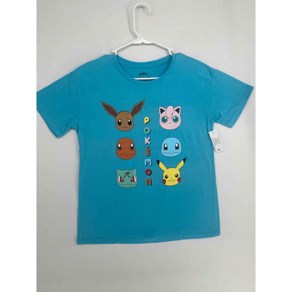 Pokemon Graphic T-Shirt Kids XL 14/16 Turquoise Pikachu Eevee Poke Head Shots